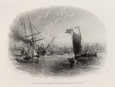 El buitre entregando despachos en Dantzig, grabado por Arthur Willmore (1814-88) de John Wilson Carmichael